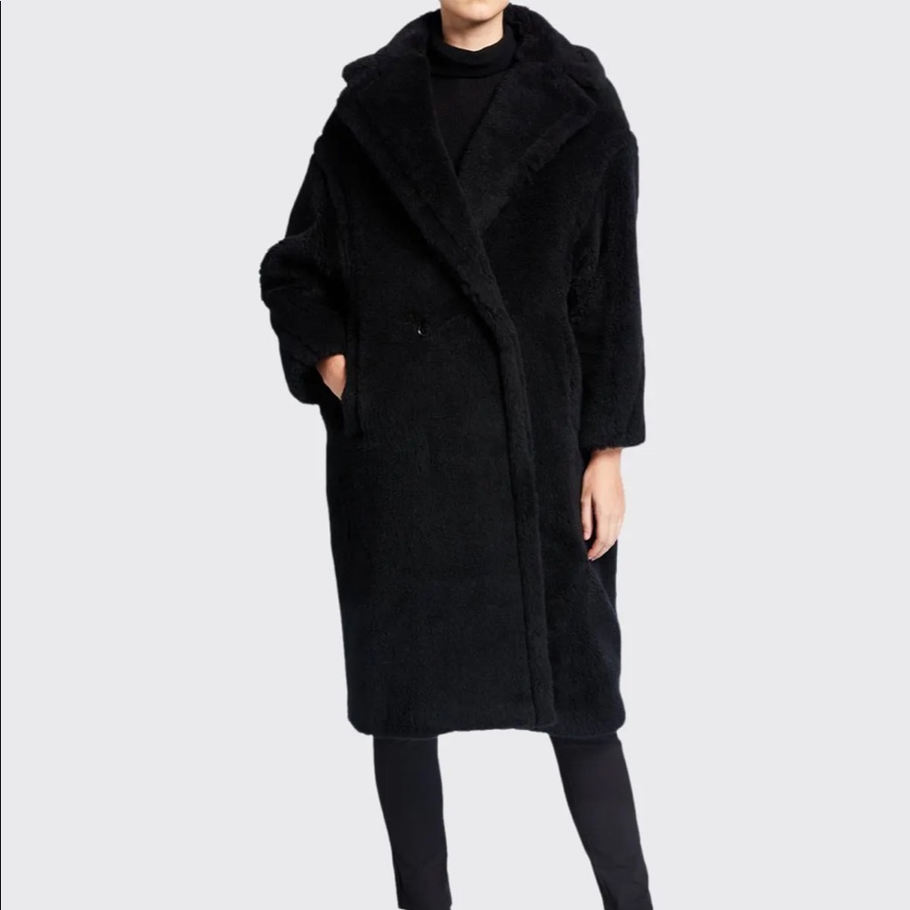 ✅SOLD✅ MAX MARA $4390 Alpaca-Silk Teddy Knit Coat, Black MAXMARA TED…